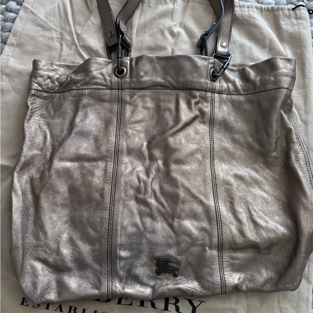 Burberry Metallic Bronze Leather Tote Bag
